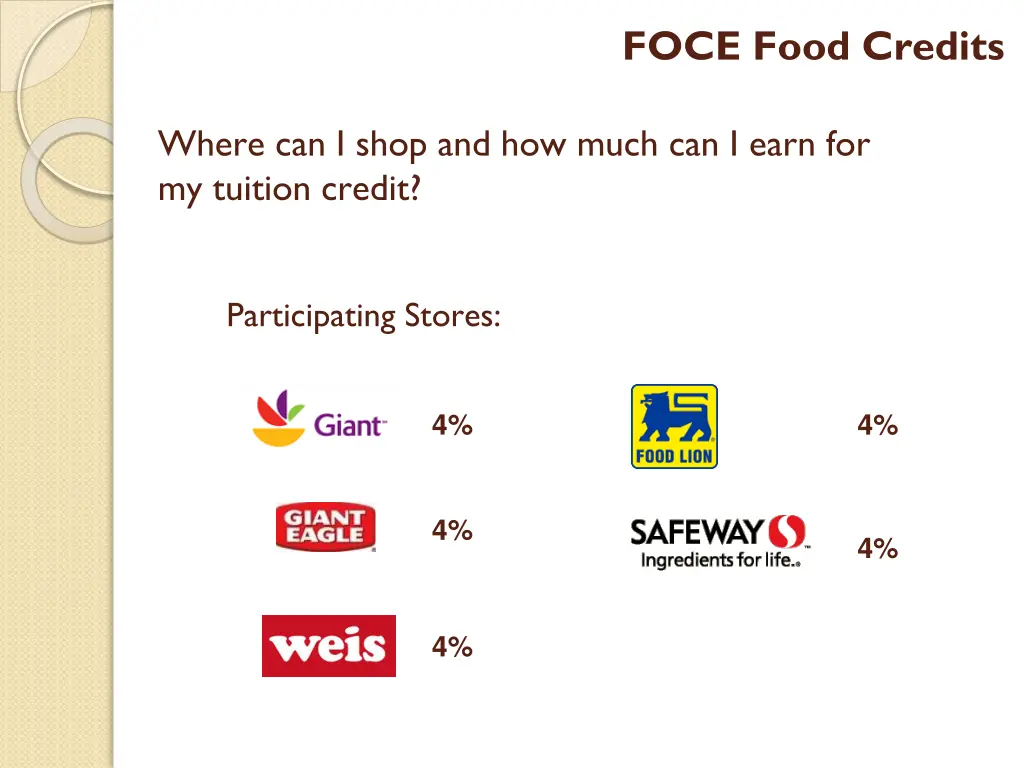 foce food credits
