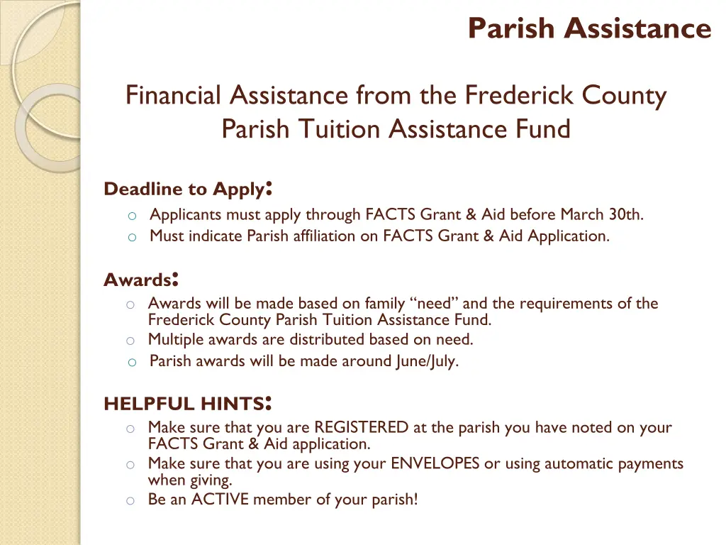 parish assistance