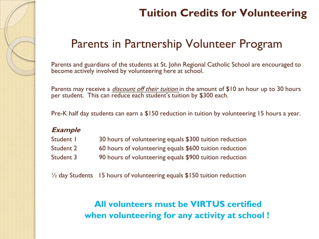 tuition credits for volunteering