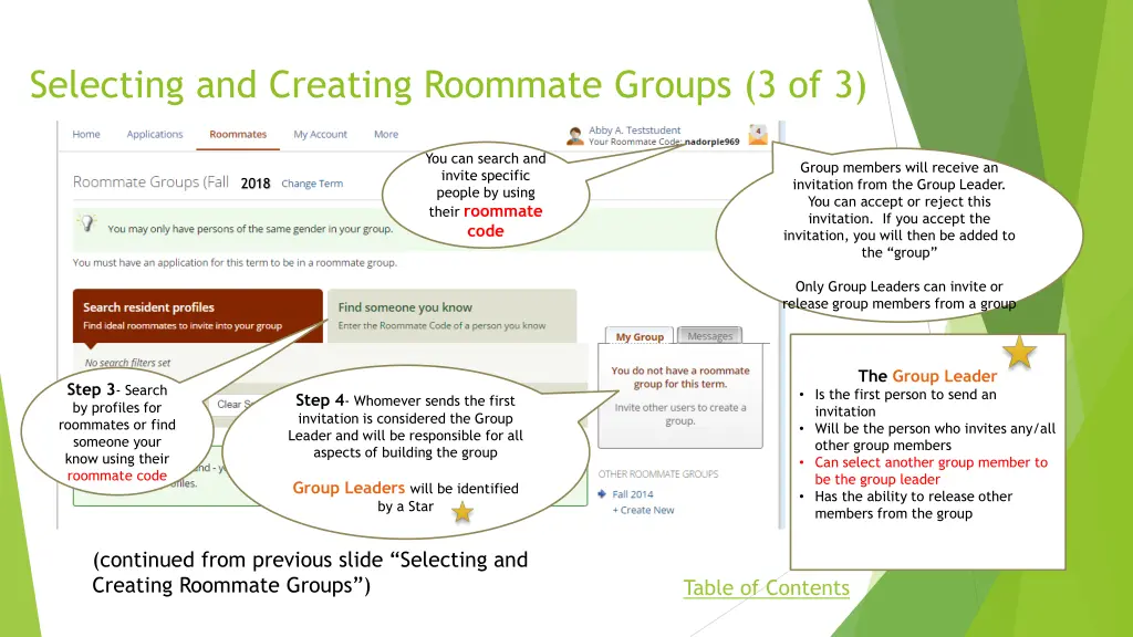selecting and creating roommate groups 3 of 3