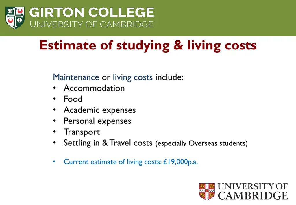 estimate of studying living costs 1