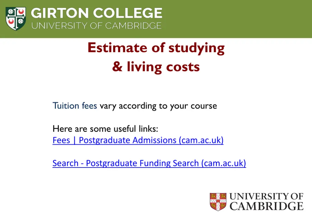 estimate of studying living costs