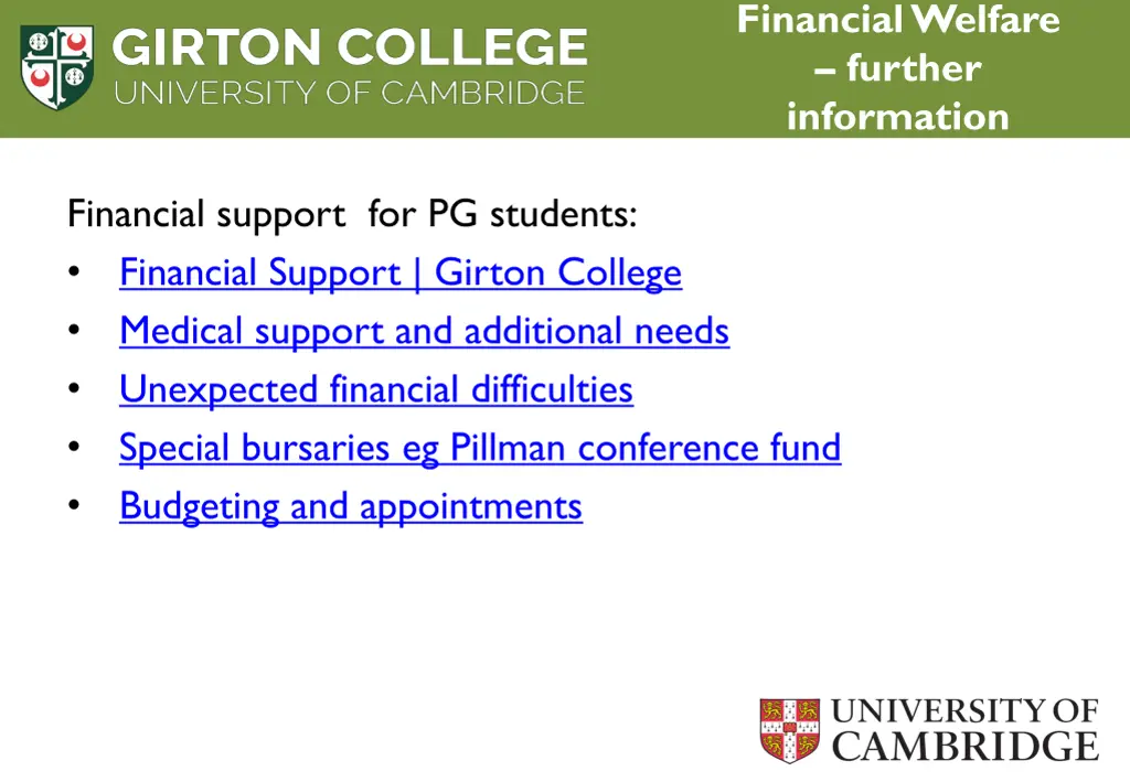 financial welfare further information