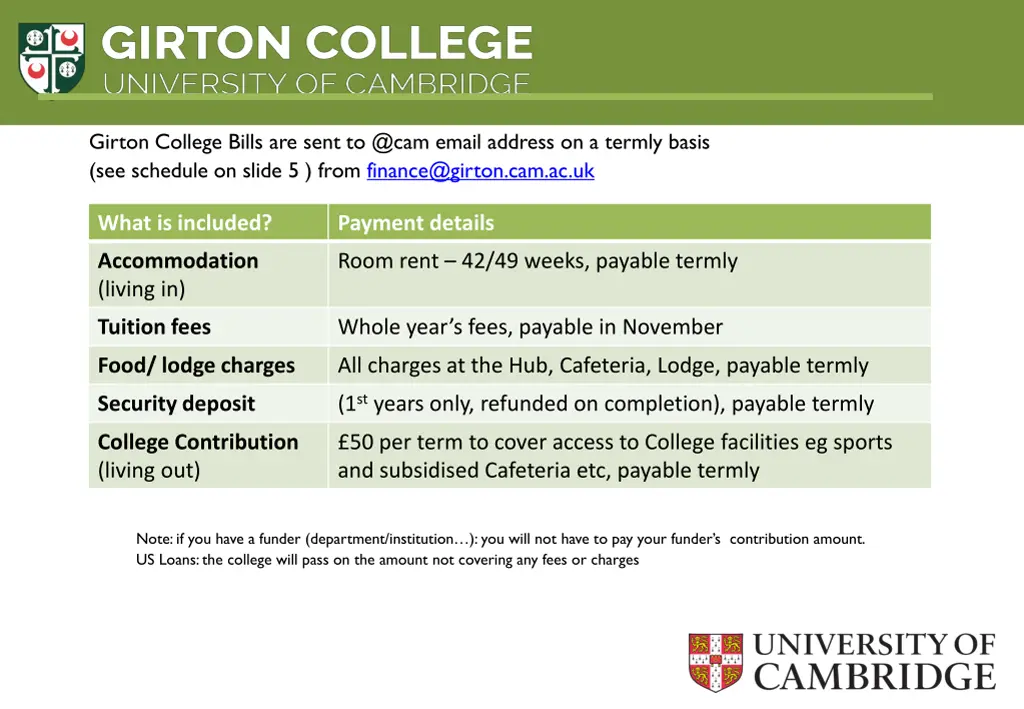 girton college bills are sent to @cam email