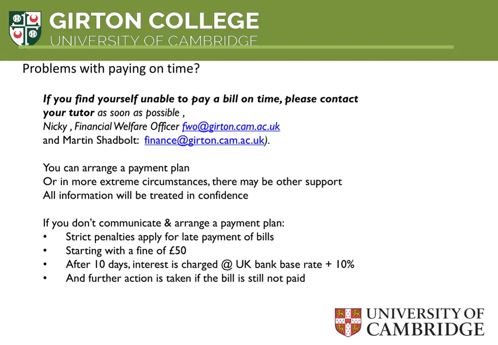 problems with paying on time