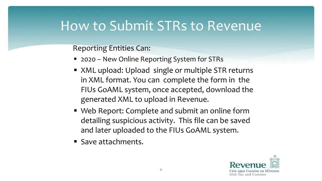 how to submit strs to revenue