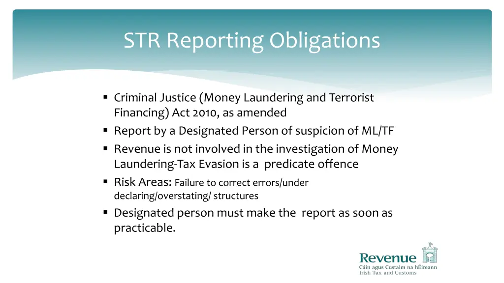 str reporting obligations