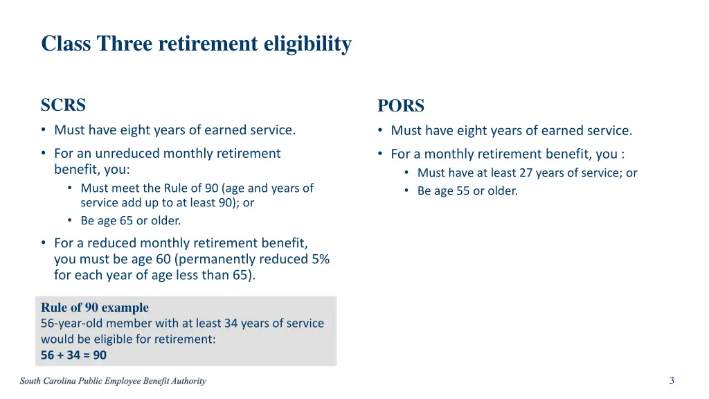 class three retirement eligibility