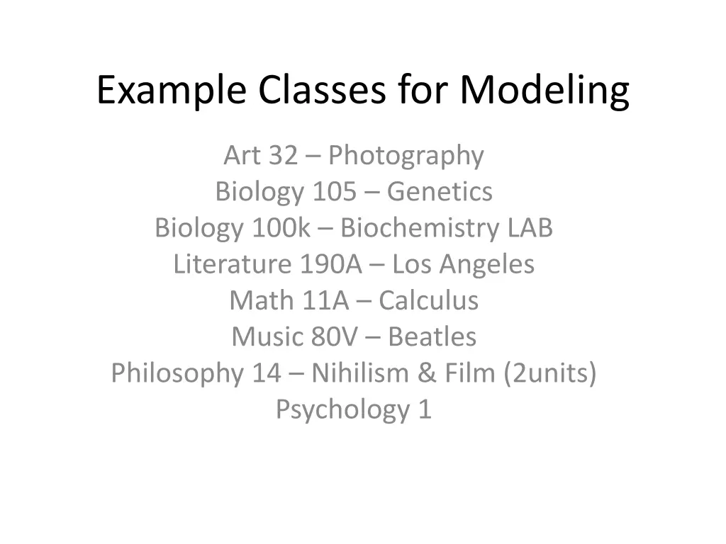 example classes for modeling
