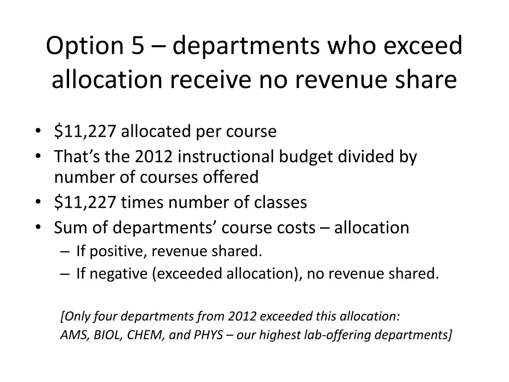 option 5 departments who exceed allocation