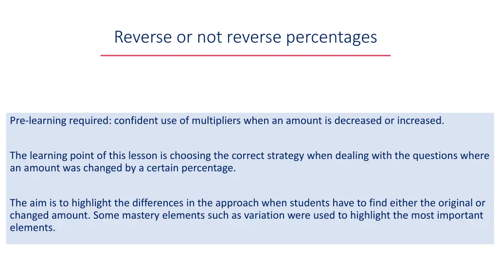 reverse or not reverse percentages 1