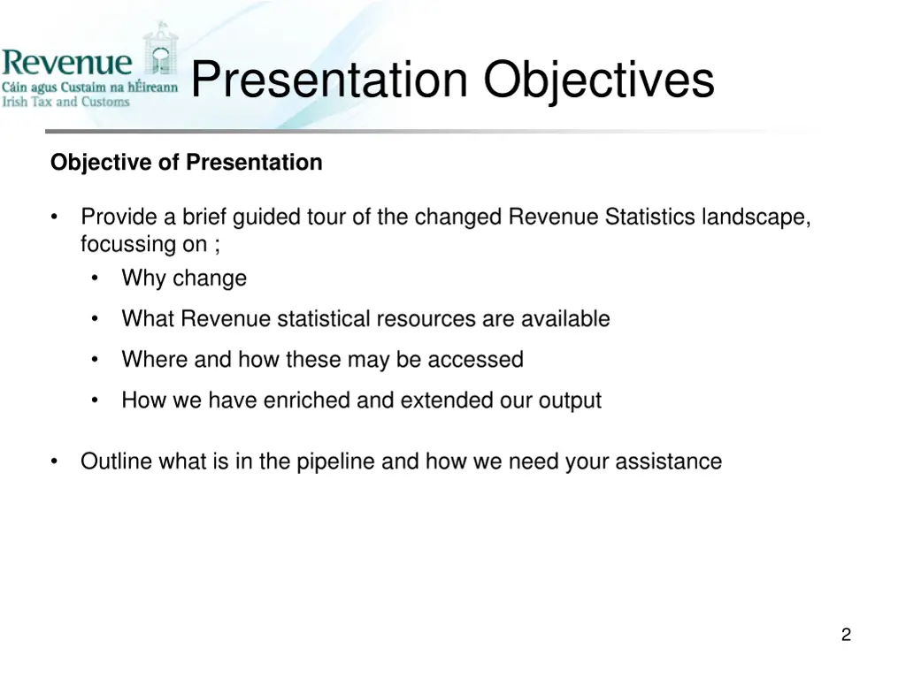 presentation objectives