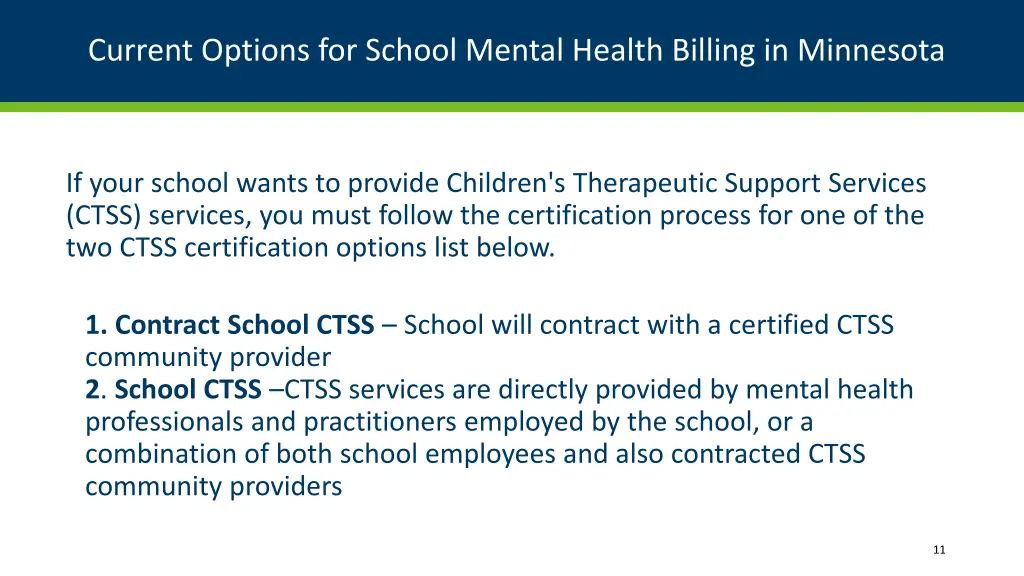 current options for school mental health billing