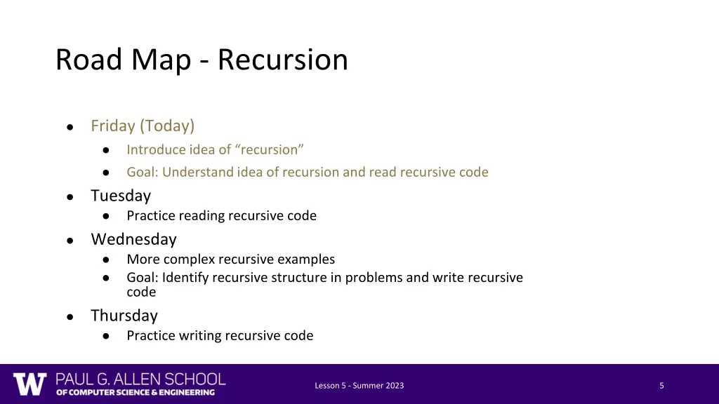 road map recursion 1