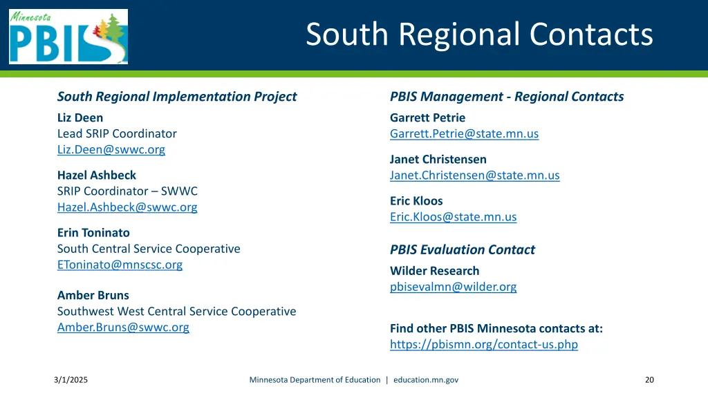 south regional contacts