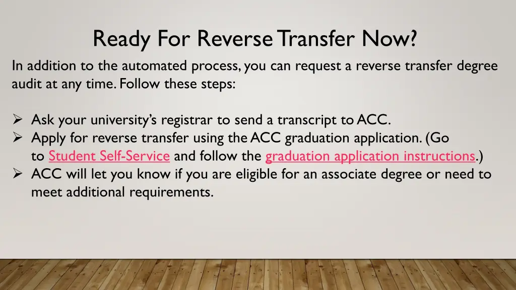 ready for reverse transfer now