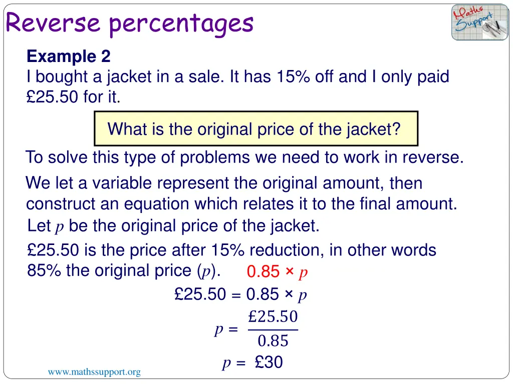 reverse percentages example 2 i bought a jacket