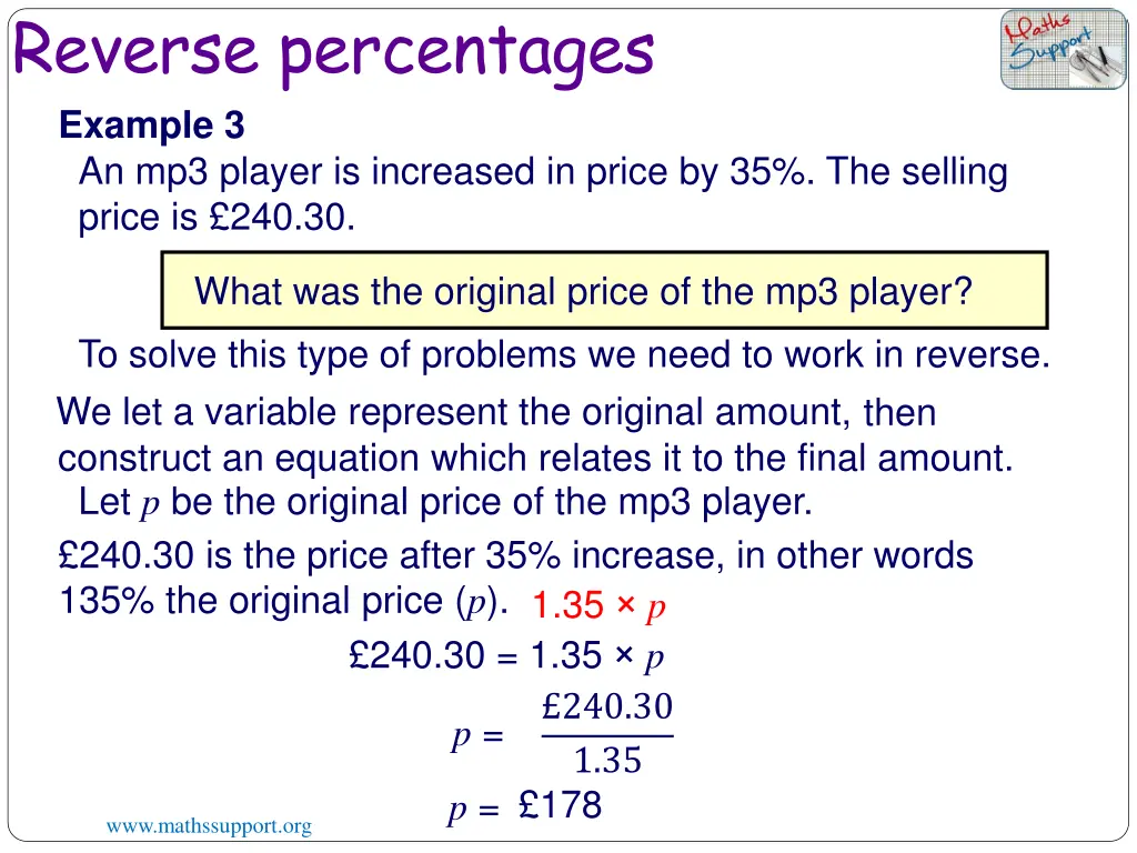 reverse percentages example 3