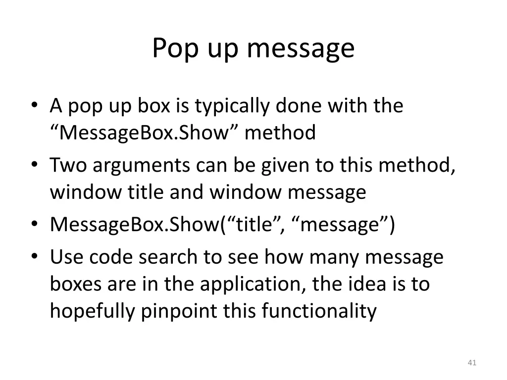 pop up message