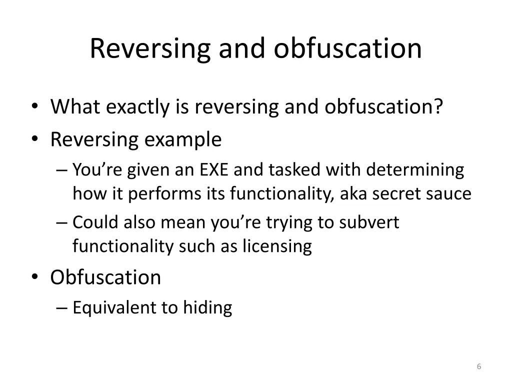 reversing and obfuscation