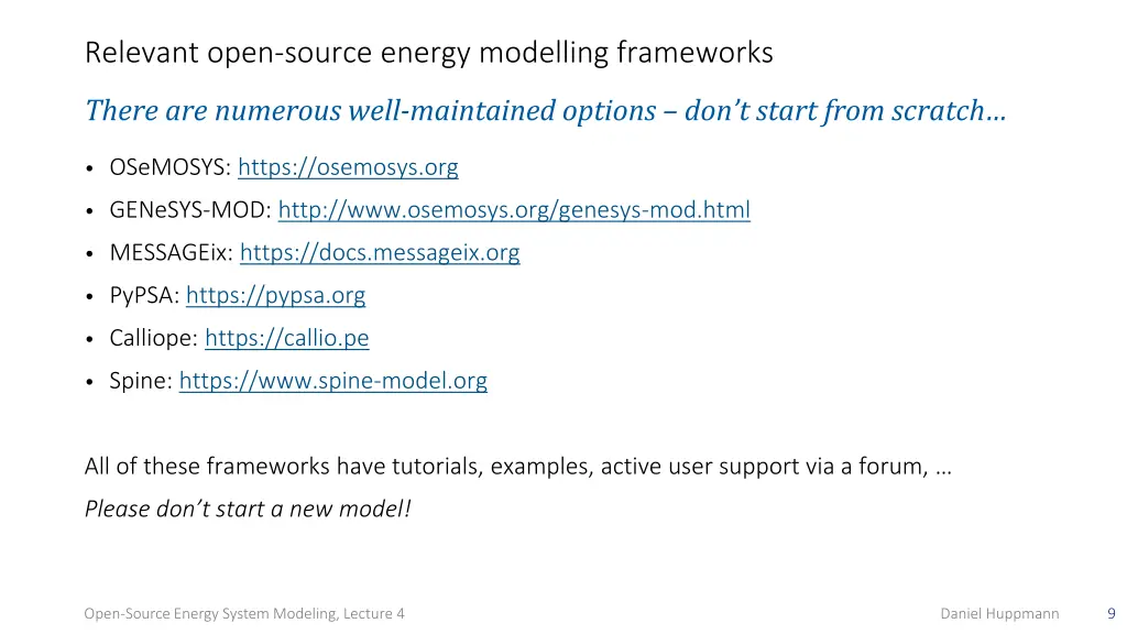 relevant open source energy modelling frameworks