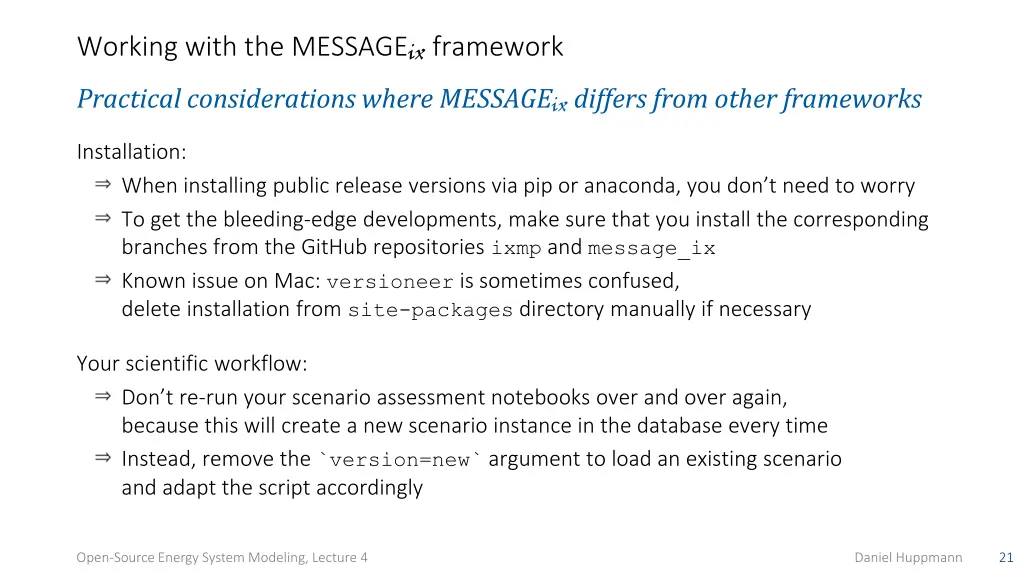 working with the message ix framework practical