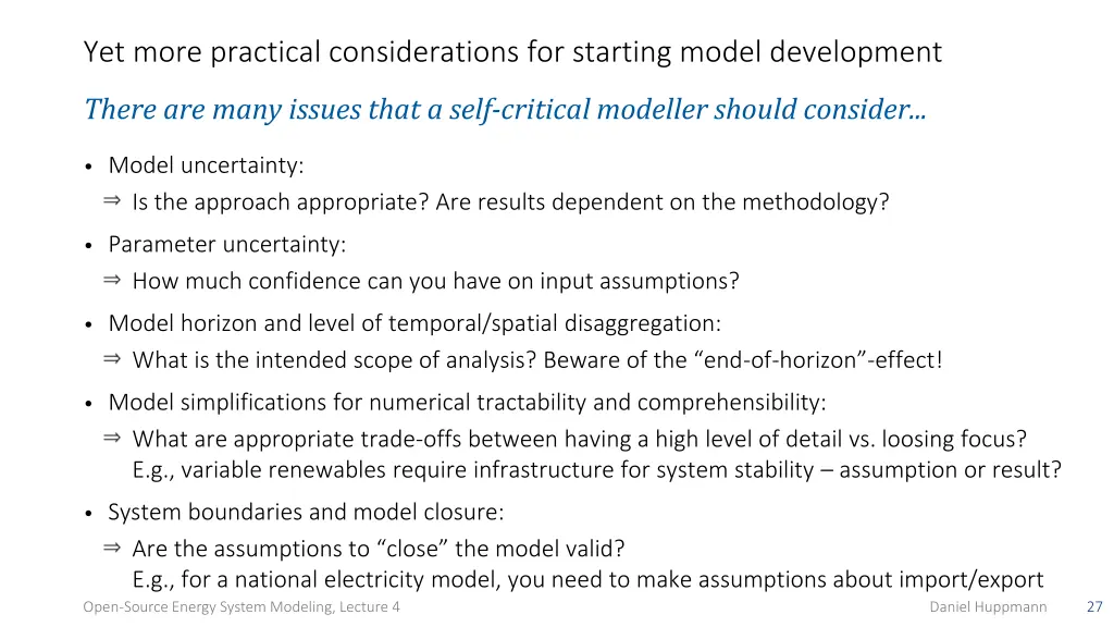 yet more practical considerations for starting