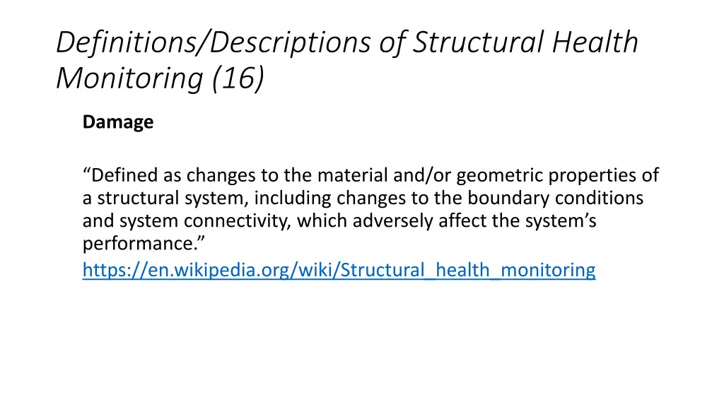definitions descriptions of structural health 15