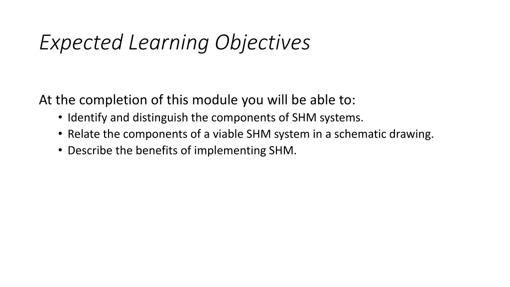expected learning objectives