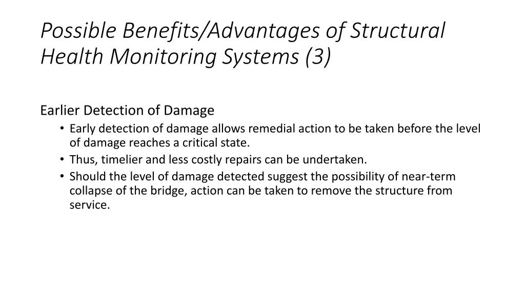 possible benefits advantages of structural health 2