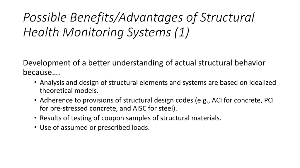 possible benefits advantages of structural health