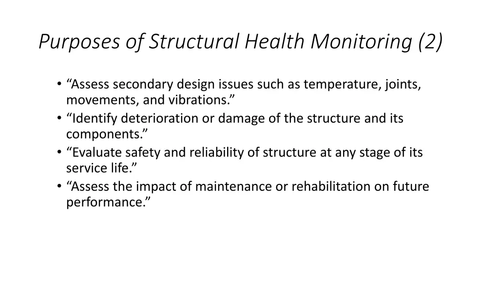 purposes of structural health monitoring 2