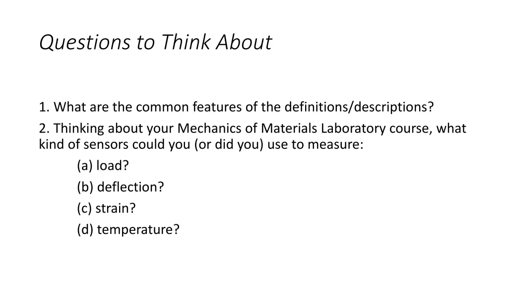 questions to think about