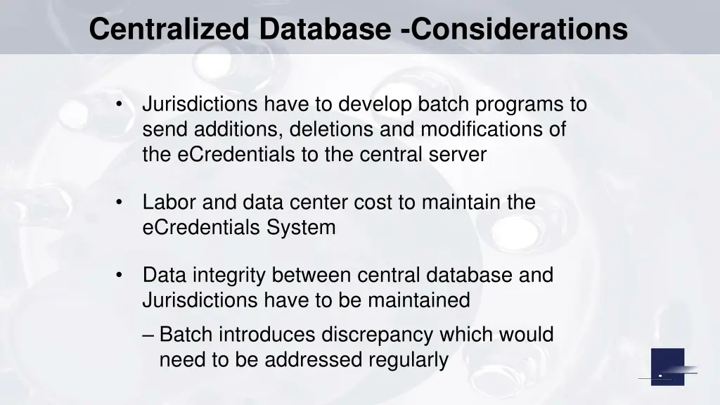 centralized database considerations