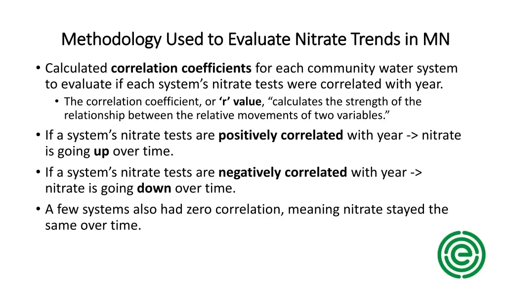methodology used to evaluate nitrate trends