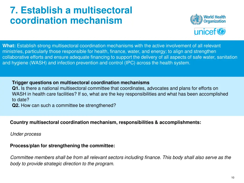 7 establish a multisectoral coordination mechanism