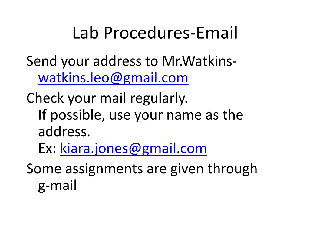 lab procedures email 1