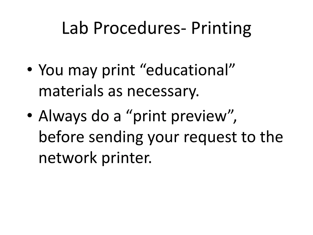 lab procedures printing