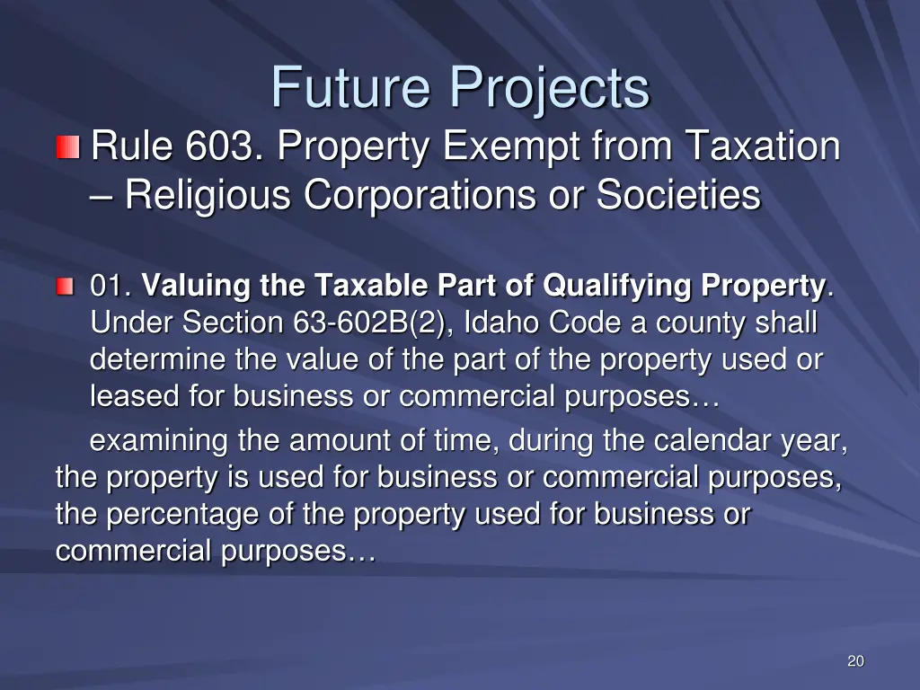 future projects rule 603 property exempt from