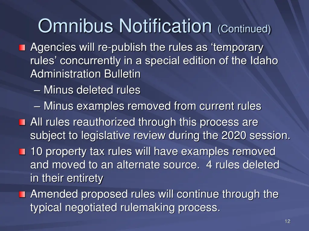 omnibus notification continued agencies will