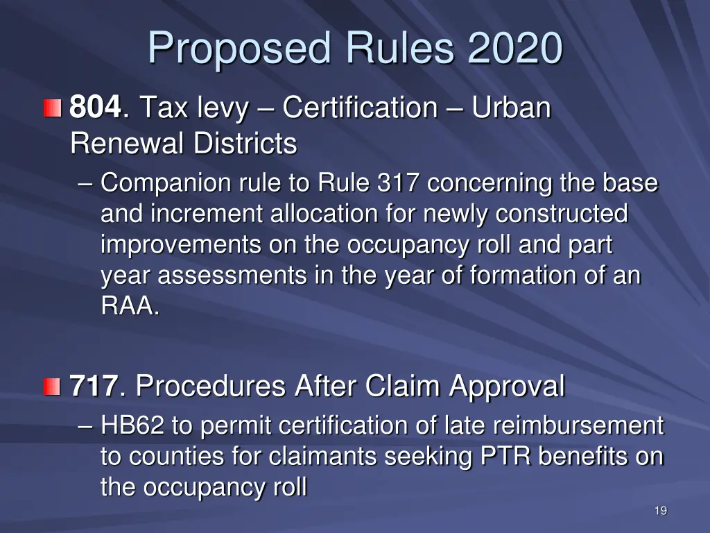 proposed rules 2020 804 tax levy certification