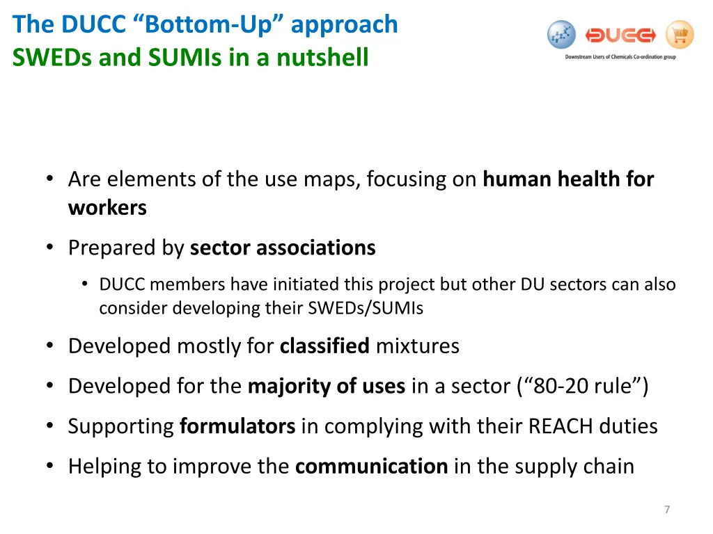 the ducc bottom up approach sweds and sumis