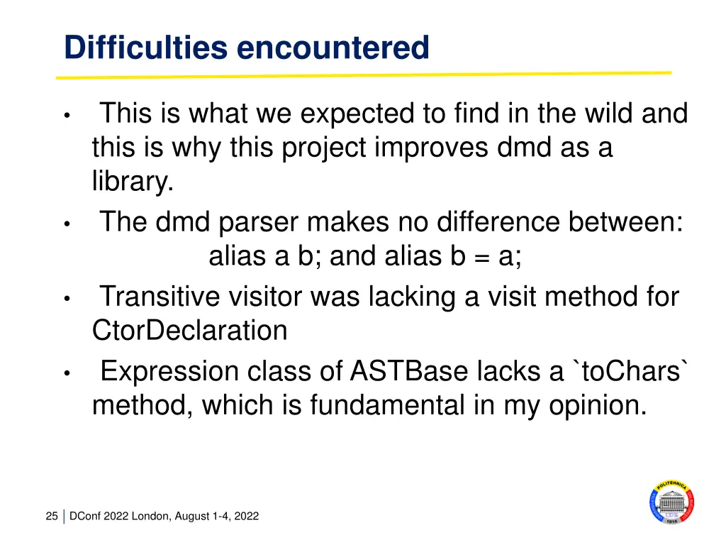difficulties encountered