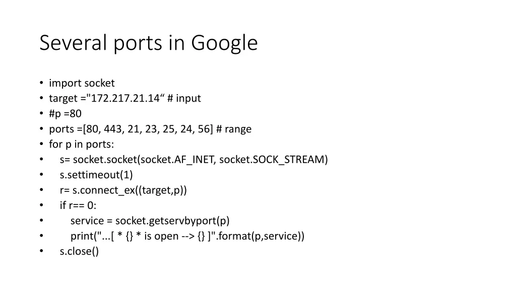 several ports in google