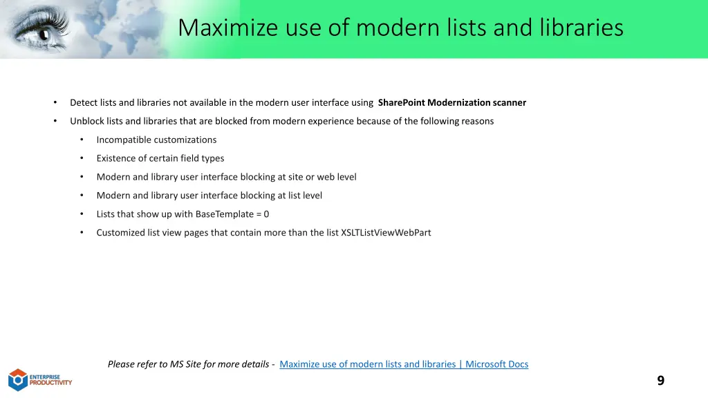 maximize use of modern lists and libraries 1