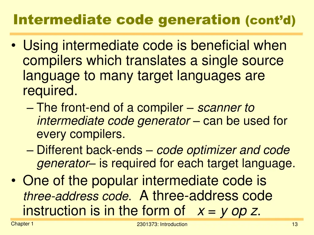 intermediate code generation cont d