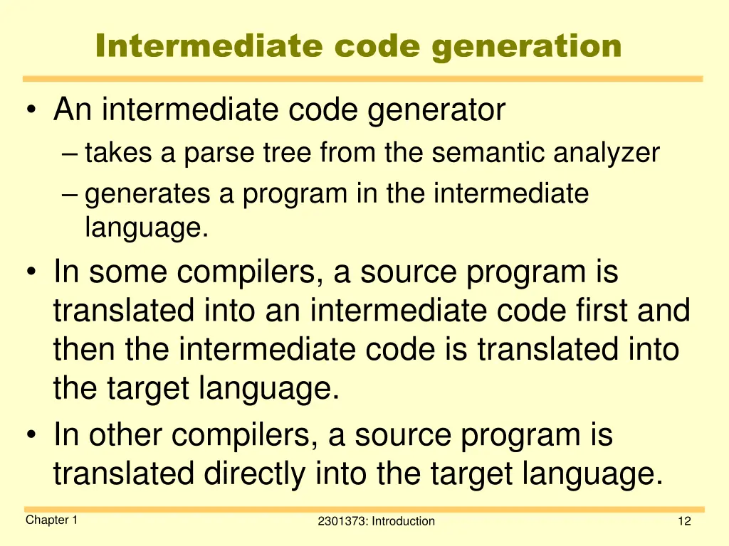 intermediate code generation