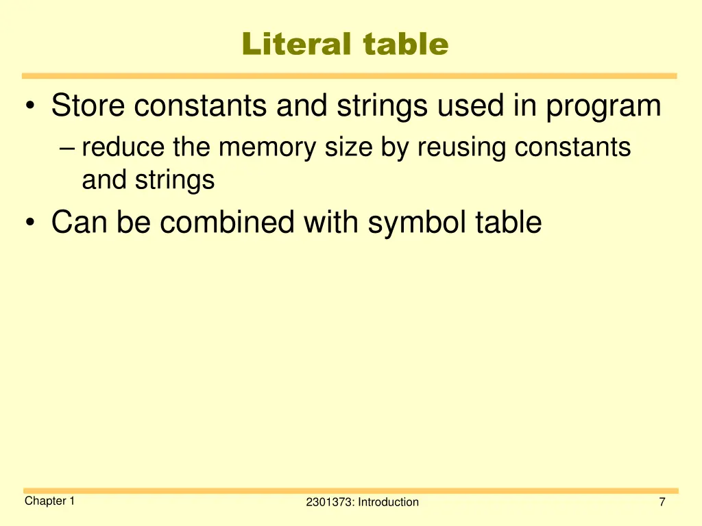 literal table