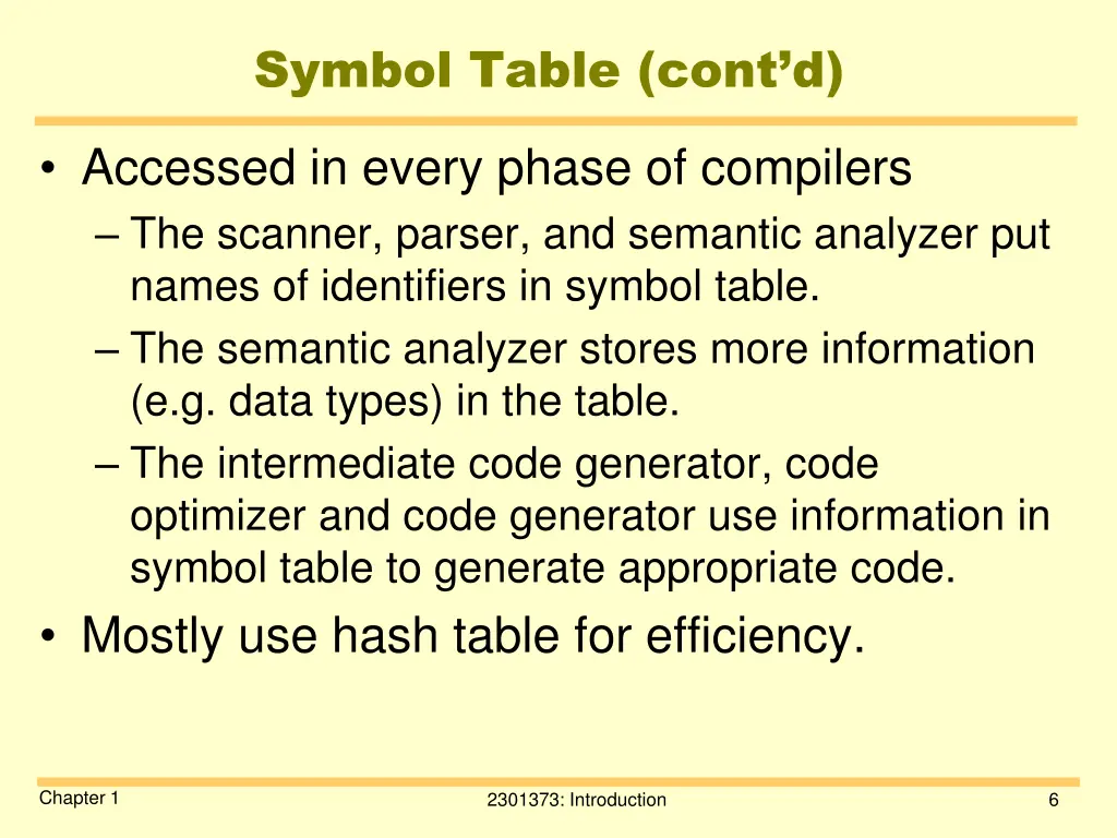 symbol table cont d