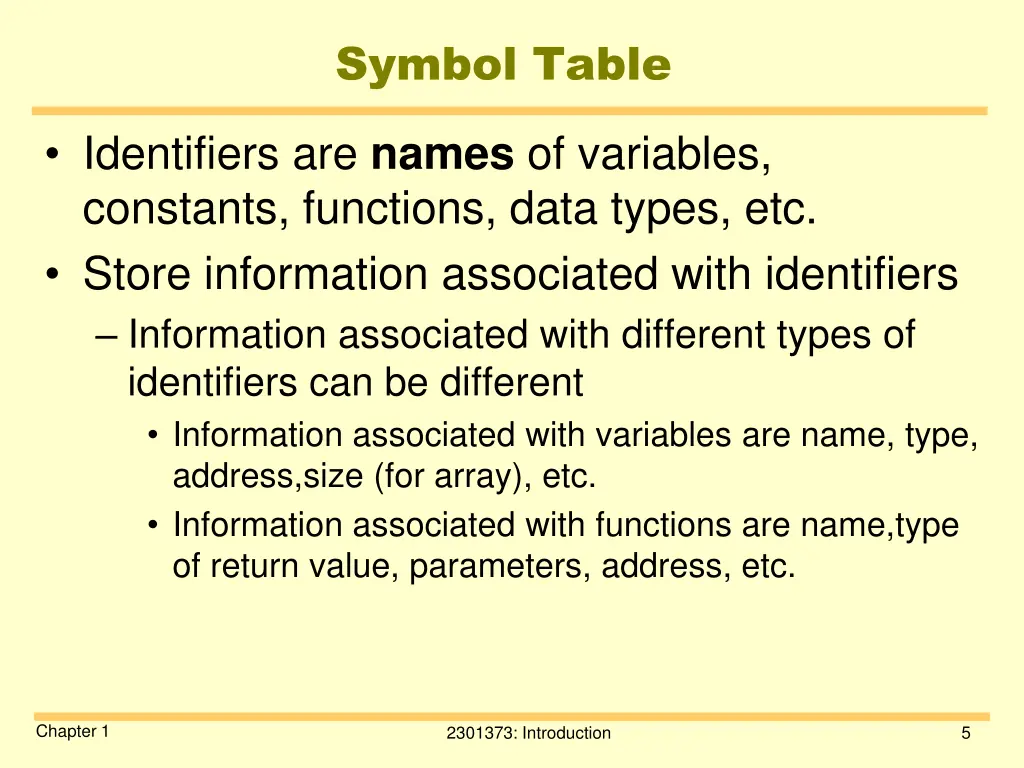 symbol table